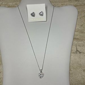Fine Silver Plated Heart Cubic Zirconia Necklace and Earring Set